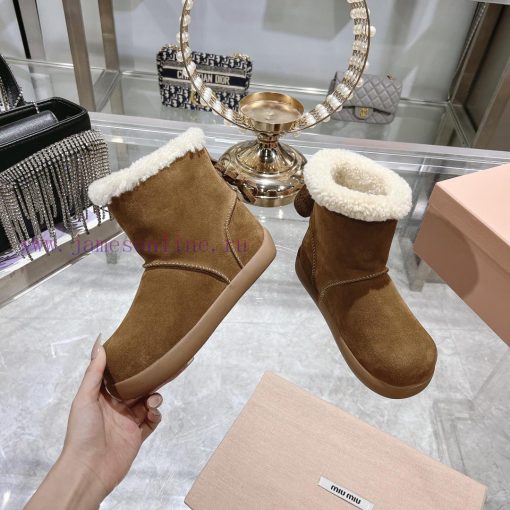MiuMiu 2024 Autumn/Winter Fashion Style Strapped Wool Short Boots Snow Boots Fury ShoesFrequlnq685pg - Image 5