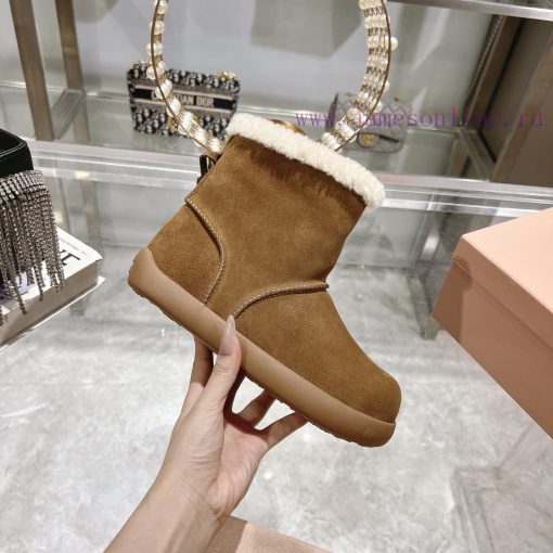 MiuMiu 2024 Autumn/Winter Fashion Style Strapped Wool Short Boots Snow Boots Fury ShoesFrequlnq685pg - Image 6