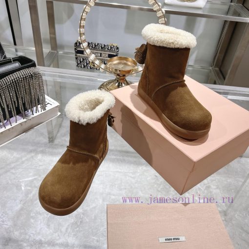 MiuMiu 2024 Autumn/Winter Fashion Style Strapped Wool Short Boots Snow Boots Fury ShoesFrequlnq685pg - Image 7