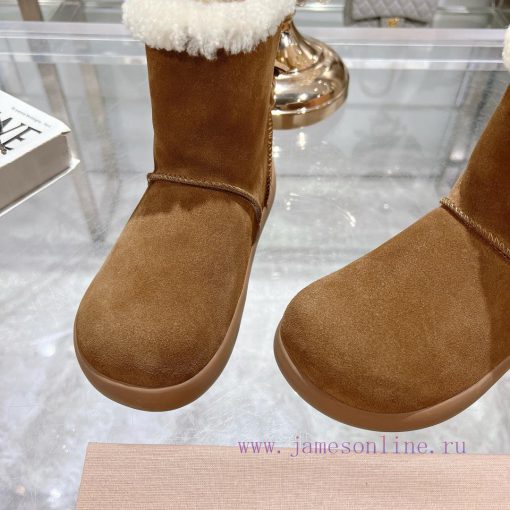 MiuMiu 2024 Autumn/Winter Fashion Style Strapped Wool Short Boots Snow Boots Fury ShoesFrequlnq685pg - Image 8
