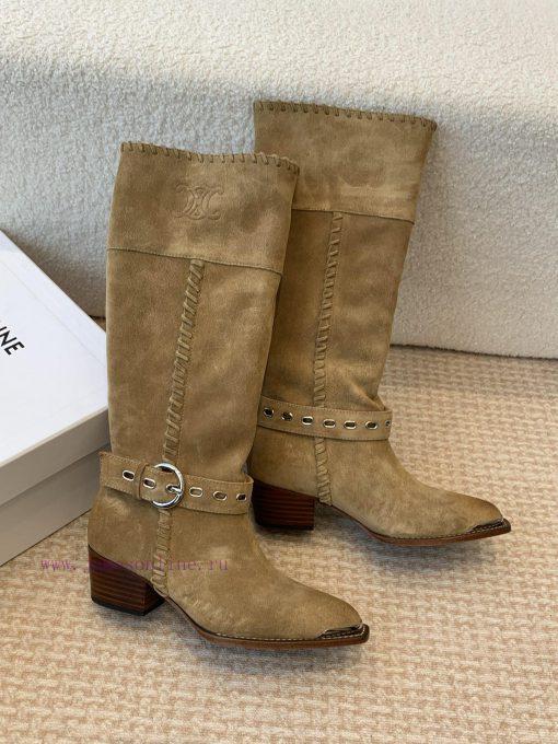 Celin * 24ss autumn and winter new product retro thick heel Chelsea pointed iron buckle longxp36if2v - Image 5