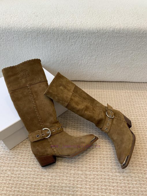 Celin * 24ss autumn and winter new product retro thick heel Chelsea pointed iron buckle longhn3tl12k - Image 5