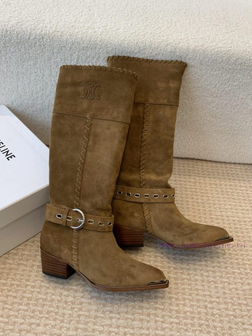 Celin * 24ss autumn and winter new product retro thick heel Chelsea pointed iron buckle longhn3tl12k - Image 6