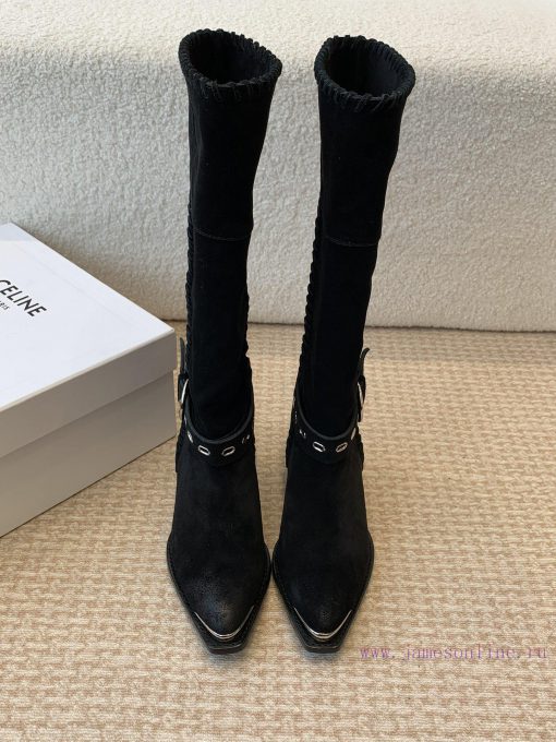 Celin * 24ss autumn and winter new product retro thick heel Chelsea pointed iron buckle long7gkmhcco - Image 2