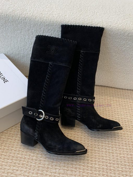 Celin * 24ss autumn and winter new product retro thick heel Chelsea pointed iron buckle long7gkmhcco - Image 3