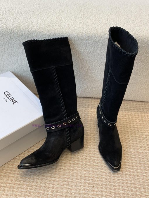 Celin * 24ss autumn and winter new product retro thick heel Chelsea pointed iron buckle long7gkmhcco - Image 4