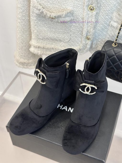 Chanel | Chanel Classic Autumn/Winter Bow Pair C Coarse Heel Short Boots~The classic double-6qyuz0r1 - Image 3