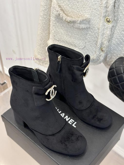 Chanel | Chanel Classic Autumn/Winter Bow Pair C Coarse Heel Short Boots~The classic double-6qyuz0r1 - Image 4