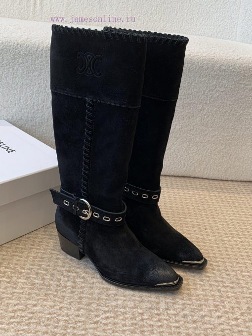 Celin * 24ss autumn and winter new product retro thick heel Chelsea pointed iron buckle long7gkmhcco - Image 6