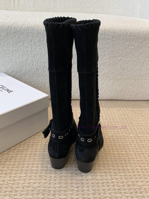 Celin * 24ss autumn and winter new product retro thick heel Chelsea pointed iron buckle long7gkmhcco - Image 7