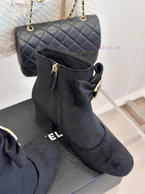 Chanel | Chanel Classic Autumn/Winter Bow Pair C Coarse Heel Short Boots~The classic double-6qyuz0r1 - Image 6