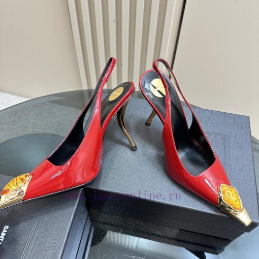 YSL Saint LaurentSS2024 New Product Metal Head Big Gemstone Elegant and Atmospheric High Heeponqvjip - Image 5