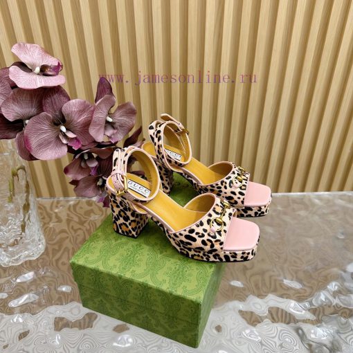 The new 2024 spring/summer GUCCI leopard print horsehair Gucci water platform coarse heel hof3br3e9z - Image 2