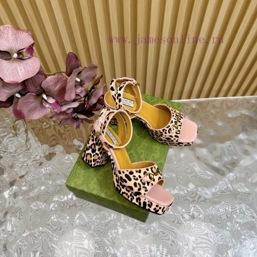The new 2024 spring/summer GUCCI leopard print horsehair Gucci water platform coarse heel hof3br3e9z - Image 3
