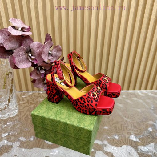 The new 2024 spring/summer GUCCI leopard print horsehair Gucci water platform coarse heel how0wn76en