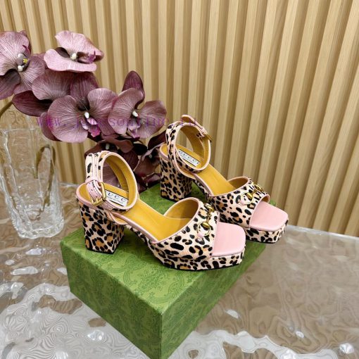 The new 2024 spring/summer GUCCI leopard print horsehair Gucci water platform coarse heel hof3br3e9z - Image 4