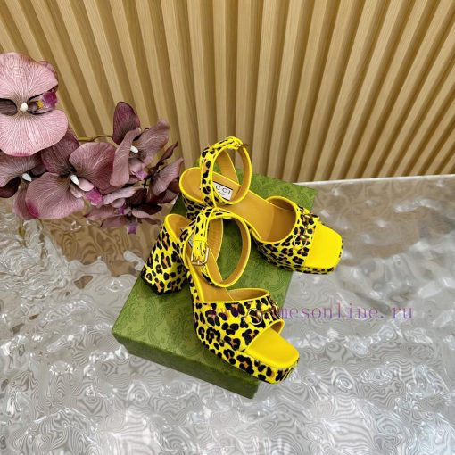 The new 2024 spring/summer GUCCI leopard print horsehair Gucci water platform coarse heel hobg7vweax - Image 3