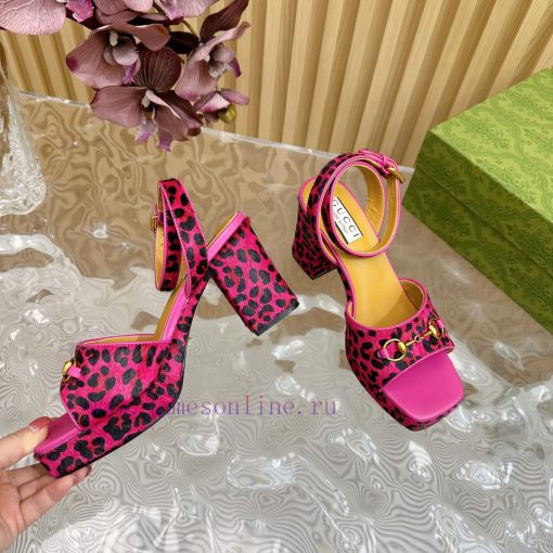 The new 2024 spring/summer GUCCI leopard print horsehair Gucci water platform coarse heel ho792yui44 - Image 8