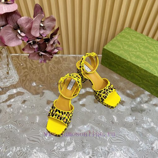 The new 2024 spring/summer GUCCI leopard print horsehair Gucci water platform coarse heel hobg7vweax - Image 8