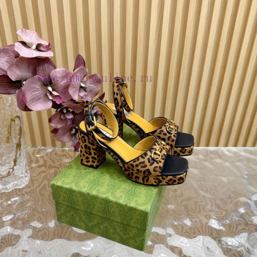 The new 2024 spring/summer GUCCI leopard print horsehair Gucci water platform coarse heel hovb14vprt