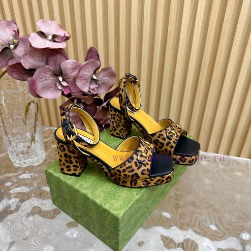 The new 2024 spring/summer GUCCI leopard print horsehair Gucci water platform coarse heel hovb14vprt - Image 4