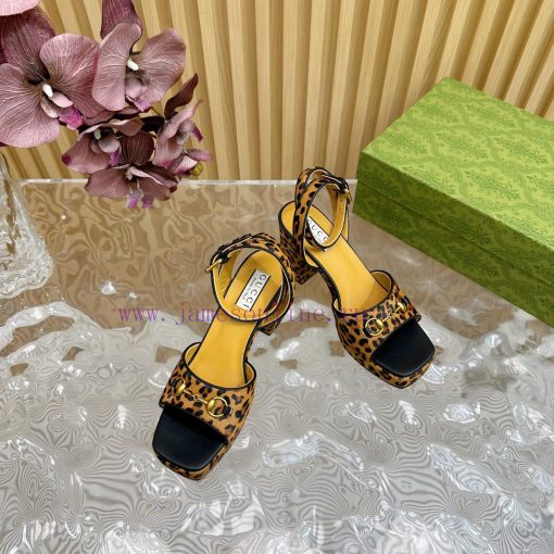 The new 2024 spring/summer GUCCI leopard print horsehair Gucci water platform coarse heel hovb14vprt - Image 7