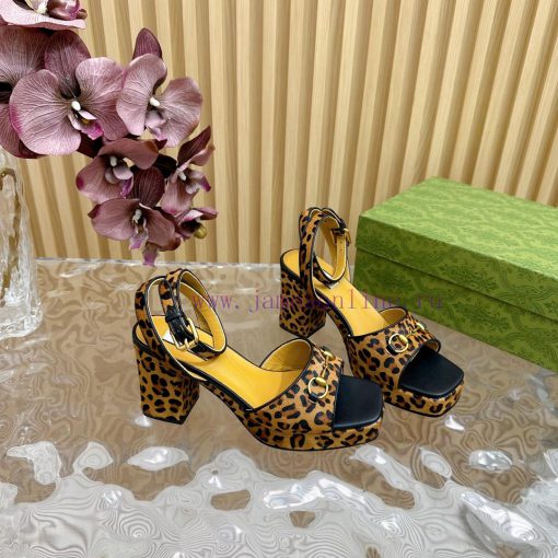 The new 2024 spring/summer GUCCI leopard print horsehair Gucci water platform coarse heel hovb14vprt - Image 9