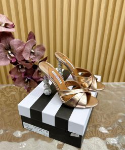 Aquazzura2024 New Top Pineapple Women's Hollow High Heel Sandals Original 1:1 Open Mold Heelbk3yne12