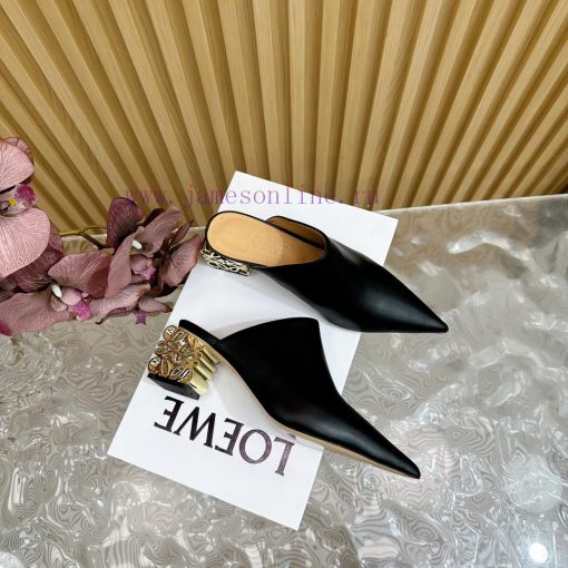 LOEWE new square heel, pointed toe, mid heel, temperament, M ü ller half drag—————————————A vf0rmesq - Image 3