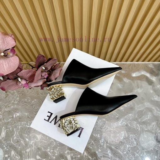 LOEWE new square heel, pointed toe, mid heel, temperament, M ü ller half drag—————————————A vf0rmesq - Image 4