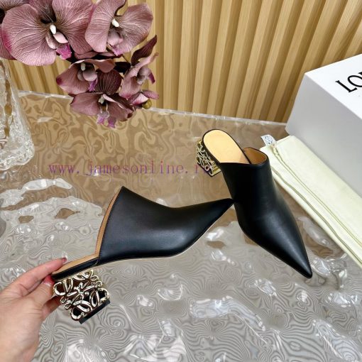 LOEWE new square heel, pointed toe, mid heel, temperament, M ü ller half drag—————————————A vf0rmesq - Image 7