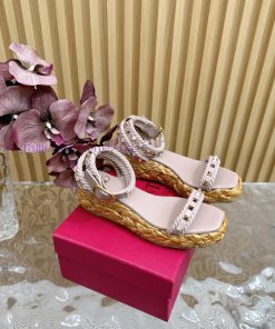 Valentino Paris fashion show launches Valentino thick bottom water table linen wedge heel sa6pmgh505