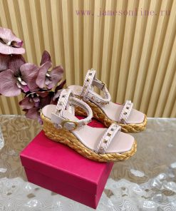Valentino Paris fashion show launches Valentino thick bottom water table linen wedge heel sabamq7643