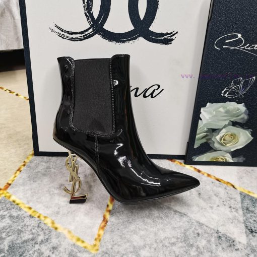 New - YSLlogo letter and elastic band short bootsImported original cowhide/patent leather upvcnxpti7 - Image 9