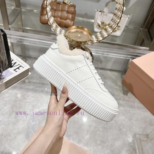 Miu Miu 24ss Thick Bottom Biscuit Bottom 24ss Spring/Summer New British Style Strap up Whiteezquaddi - Image 6