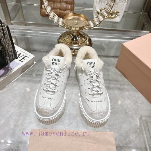 Miu Miu 24ss Thick Bottom Biscuit Bottom 24ss Spring/Summer New British Style Strap up Whiteuy7rjl6b