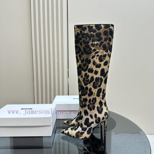 Dolce & GabbanaLeopard print jacquard knee high bootsBrown large area leopard printOriginal x02q754t