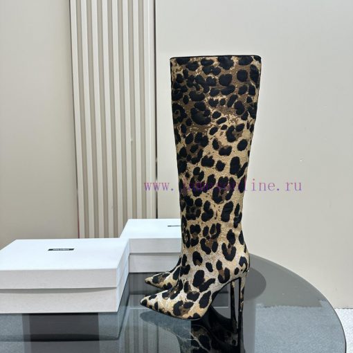 Dolce & GabbanaLeopard print jacquard knee high bootsBrown large area leopard printOriginal x02q754t - Image 2