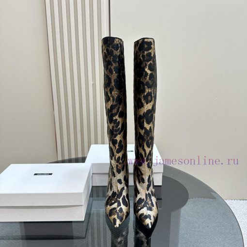 Dolce & GabbanaLeopard print jacquard knee high bootsBrown large area leopard printOriginal x02q754t - Image 3