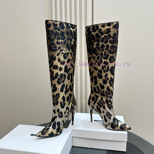 Dolce & GabbanaLeopard print jacquard knee high bootsBrown large area leopard printOriginal x02q754t - Image 4