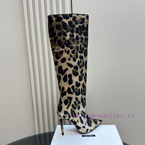 Dolce & GabbanaLeopard print jacquard knee high bootsBrown large area leopard printOriginal x02q754t - Image 6