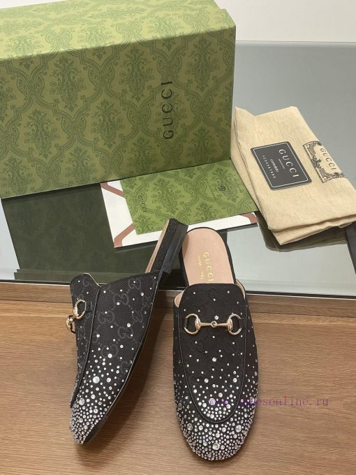 2025 Early Spring New Gucci Jordaan Series Multi faceted Crystal Diamond Le Fu Slippers, Yea3fs71kb3 - Image 5