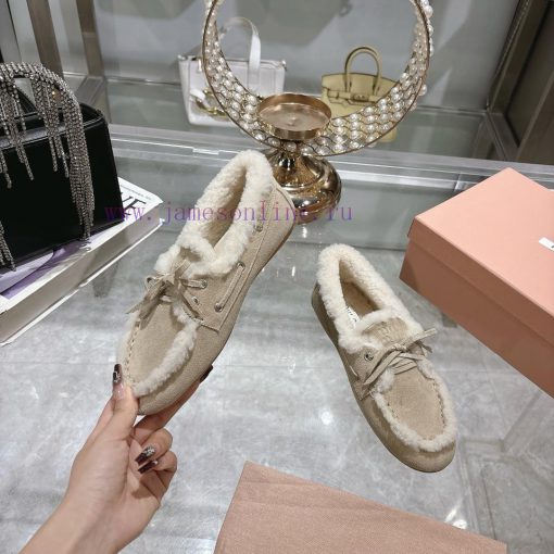 Miumiu Miu Le Fu shoes 2024 autumn and winter new cotton shoes hairy single shoes from Miu Mqo9tipad - Image 4