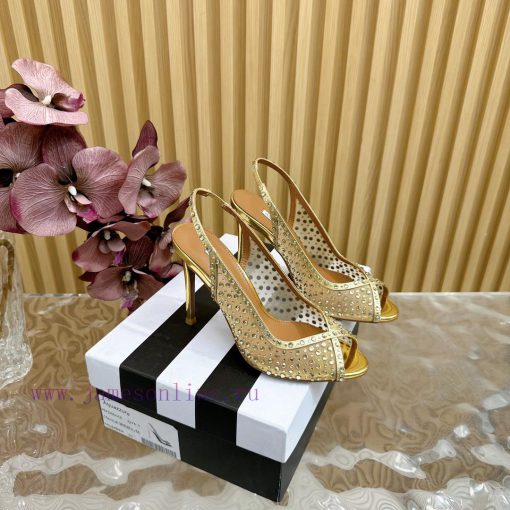 Aquazzura 2024 New Top Pineapple Women's Mesh Mesh Fish Mouth High Heel Sandals Original 1:11yoqzo6d - Image 2