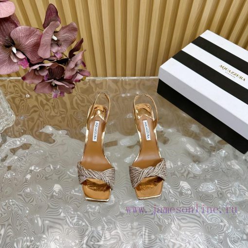 Aquazzura2024 New Top Pineapple Women's Twisted Flower Weaving Slippers High Heel Sandals Or6wu8zk37 - Image 5