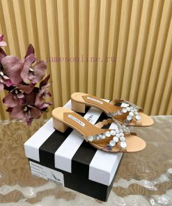Aquazzura 2024 New Top Pineapple Women's Twisted Flower Diamond Slippers Thick Heel Sandals 3l6bonzq
