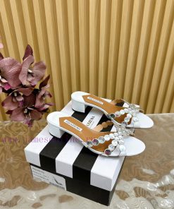 Aquazzura 2024 New Top Pineapple Women's Twisted Flower Diamond Slippers Thick Heel Sandals 3mfx2f46