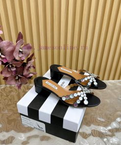 Aquazzura 2024 New Top Pineapple Women's Twisted Flower Diamond Slippers Thick Heel Sandals htfivyd1