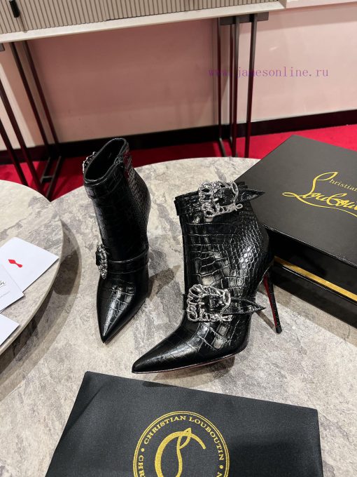 CL buckle boots ∙ ꫛꫀ w ︎It comes with 100mm stiletto heels made entirely of black calf leathgwetgg8j - Image 4