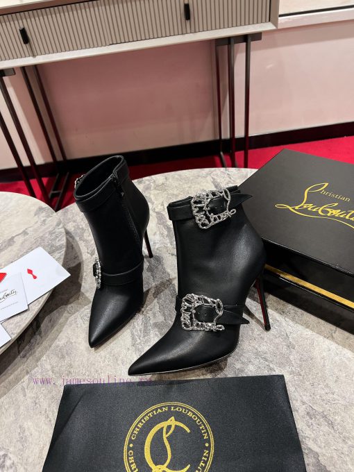 CL buckle boots ∙ ꫛꫀ w ︎It comes with 100mm stiletto heels made entirely of black calf leathaece6dv6 - Image 4